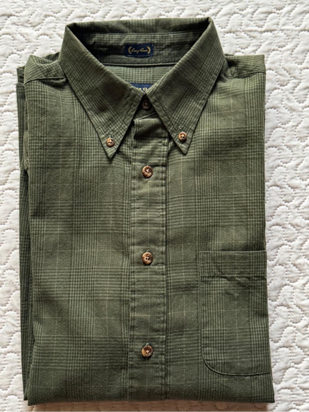 Cambridge Classics Men’s Medium Olive Green Glen Plaid 100% Cotton Button-Down